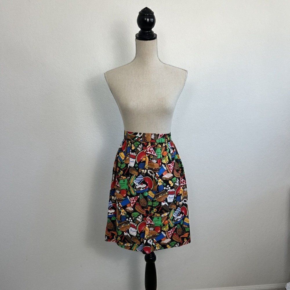 Vintage 90s Food Themed Black Retro Apron Kitchen Pocket Adjustable Cotton Pinup